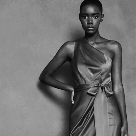 {reiss} silk one-shoulder drape bubble dress - Picture 2 of 8